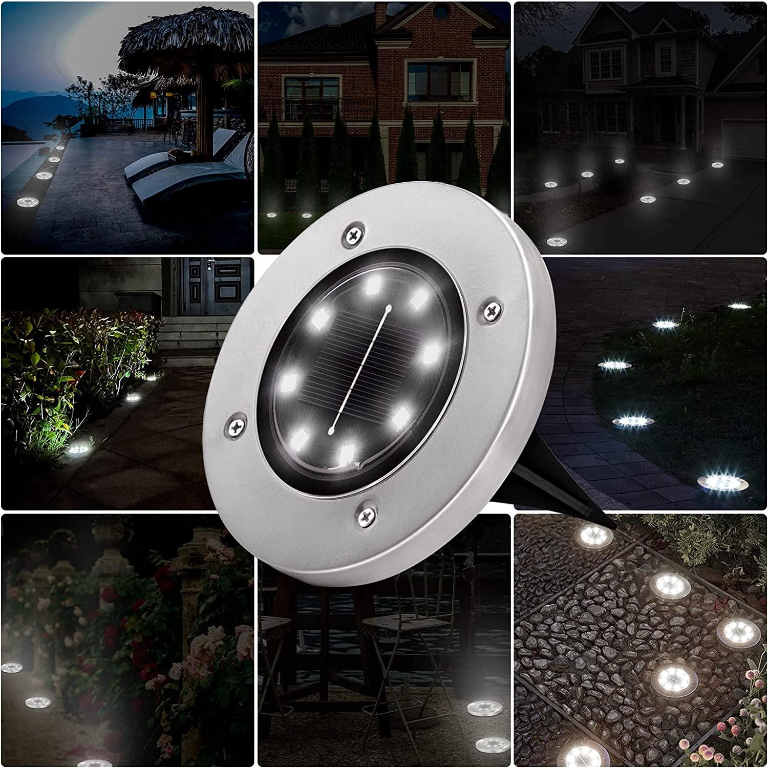 4 gói đèn mặt đất năng lượng mặt trời, 8 đèn LED sân vườn năng lượng mặt trời cho sân hiên bãi cỏ Lối đi bộ vỉa hè