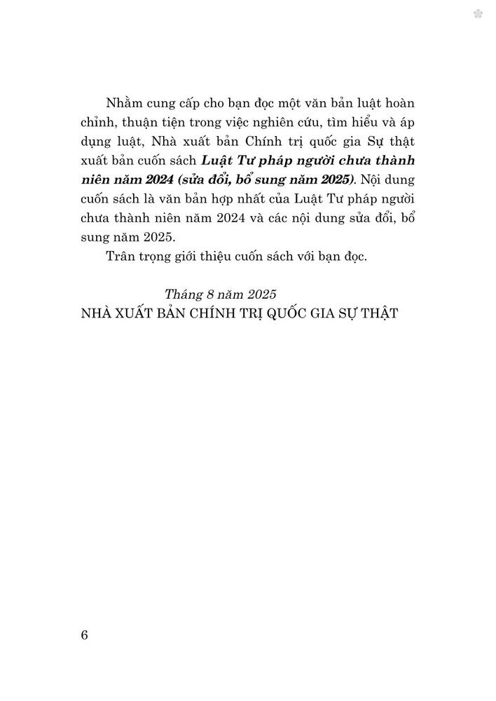 Luật Tư pháp người chưa thành niên năm 2024 (sửa đổi, bổ sung năm 2025)