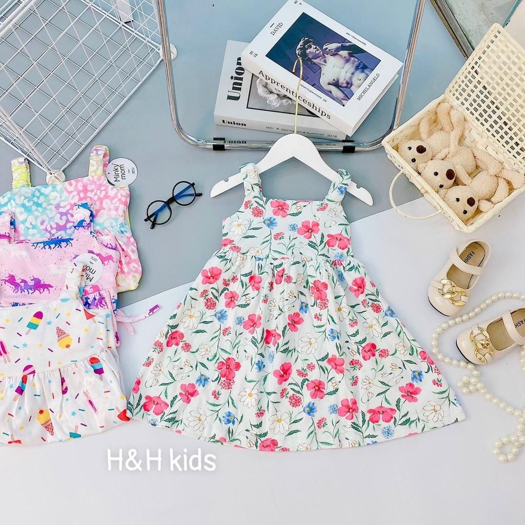 Đầm váy cotton xuất 2 dây bảng to và 2 dây cánh tiên nơ to trước ngực cho bé gái