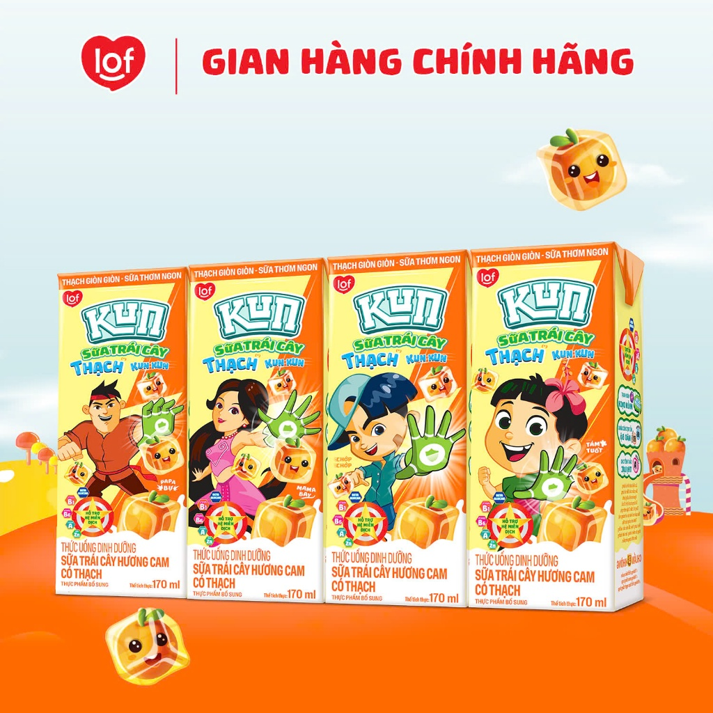 Thùng 48 hộp Sữa trái cây KUN hương cam có thạch 170ml