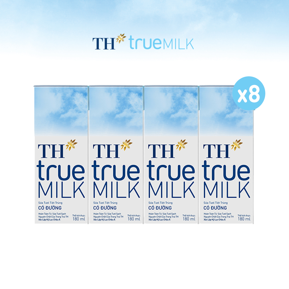 8 Lốc sữa tươi tiệt trùng có đường TH True Milk 180ml