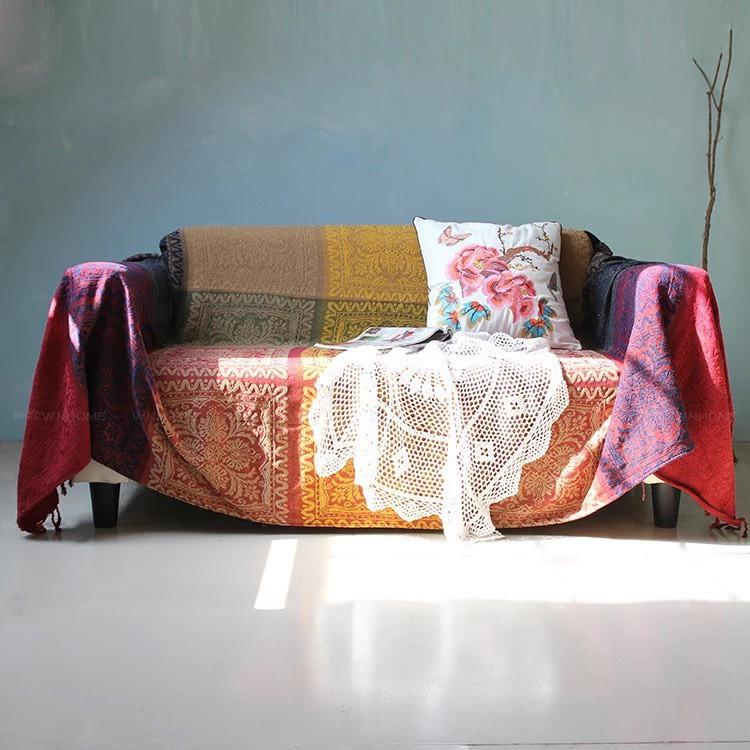 Thảm phòng khách, Khăn phủ sofa vintage chất liệu cotton dệt cao cấp