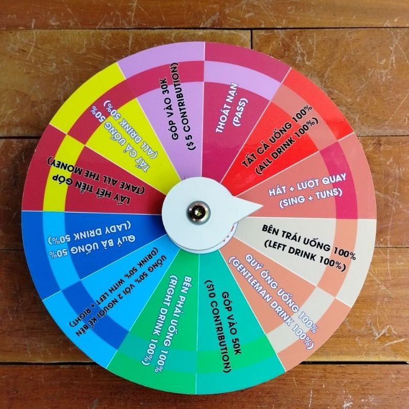 Vòng quay Lucky ( Ăn nhậu Song Ngữ - 12 ô - Đường kính 25cm x cao 6cm)