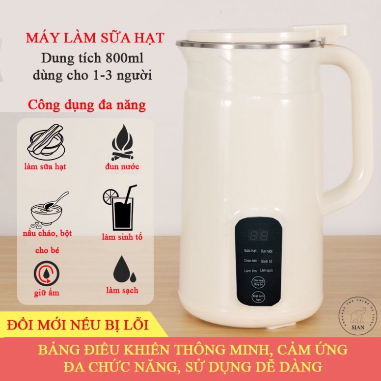 Máy làm sữa hạt thế hệ mới, dung tích 800ml đủ cho 1-3 người, máy nấu sữa hạt đậu nành, nấu cháo cho bé, máy xay hạt đa năng