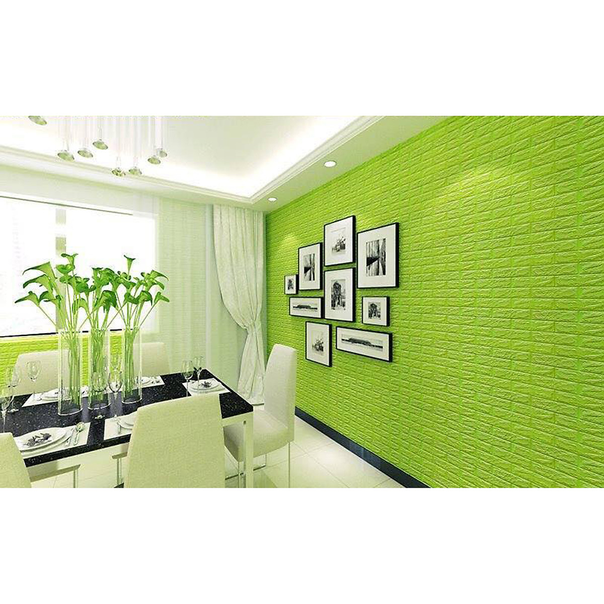 Miếng Xốp Dán Tường Giả Gạch 3D- Trang Trí Nhà Cửa, Phòng Học, Nhà Hàng , Chống Thấm, Ẩm Mốc -Lớp Dán Siêu Chắc – Hàng Chính Hãng MINIIN70 x 77cm – Combo 10 tấm – XANH LÁ ĐẬM