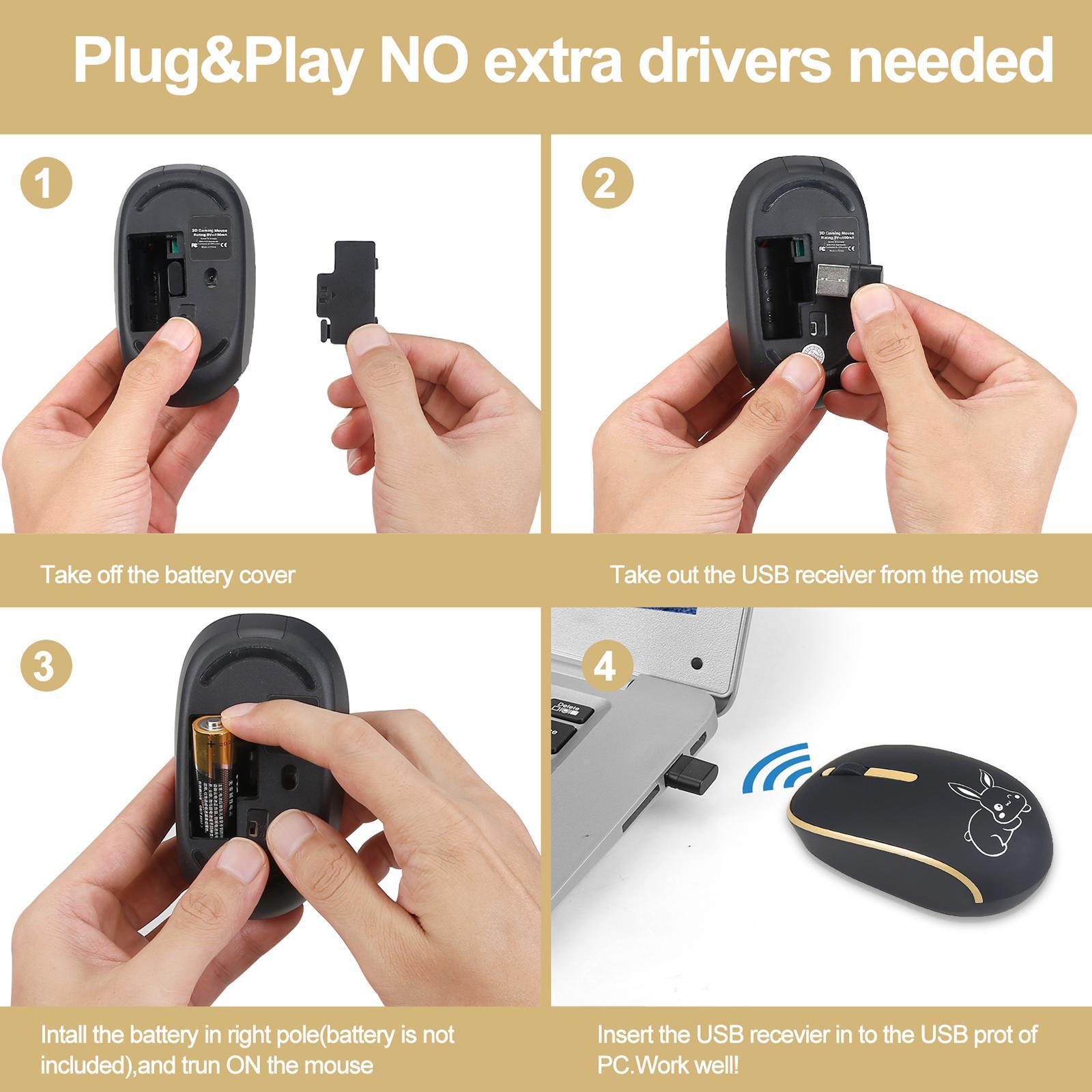 2.4G Wireless Mouse Silent Clicking with USB Receiver for Notebook Desktop