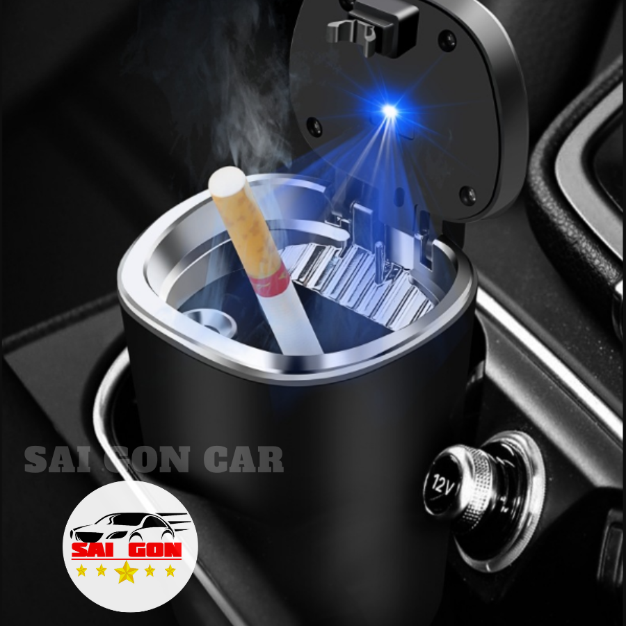 Gạt tàn thuốc có nắp chống hôi, có đèn led, gạt tàn dùng cho xe ô tô có logo theo xe.