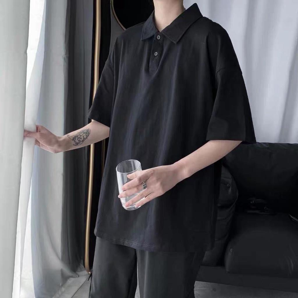 Áo PoLo form rộng phong cách Hàn Quốc cổ bẻ - Áo PôLô Trơn Unisex phối túi t