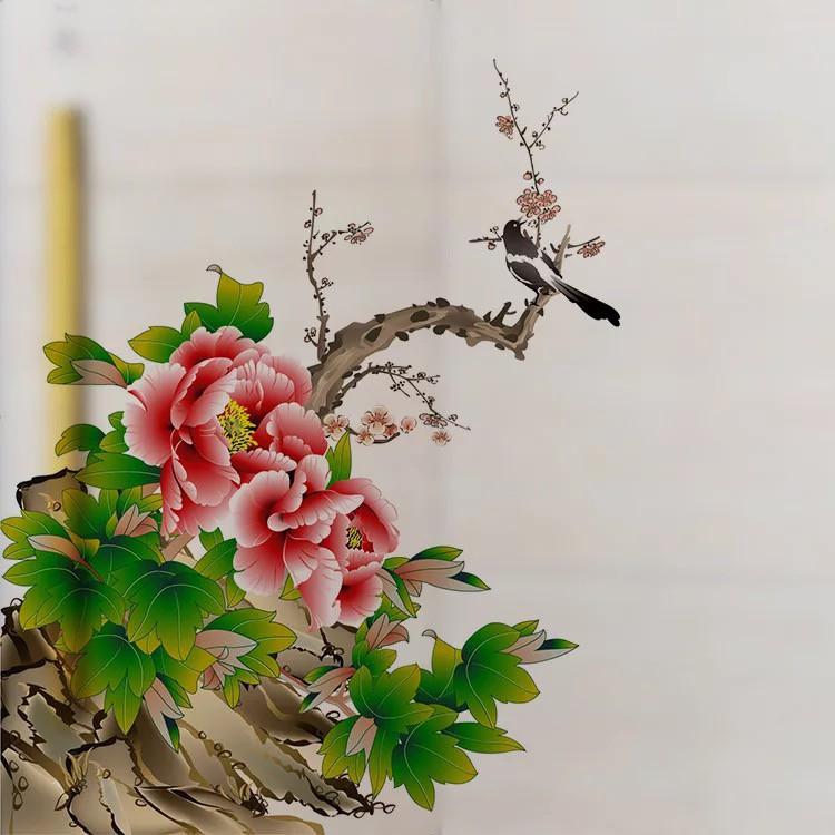 Decal trang trí kính cao cấp mẫu cánh hoa mẫu đơn đỏ