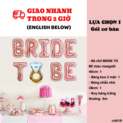 Bộ bong bóng trang trí chữ Bride To Be màu Rosegold Ctdt19