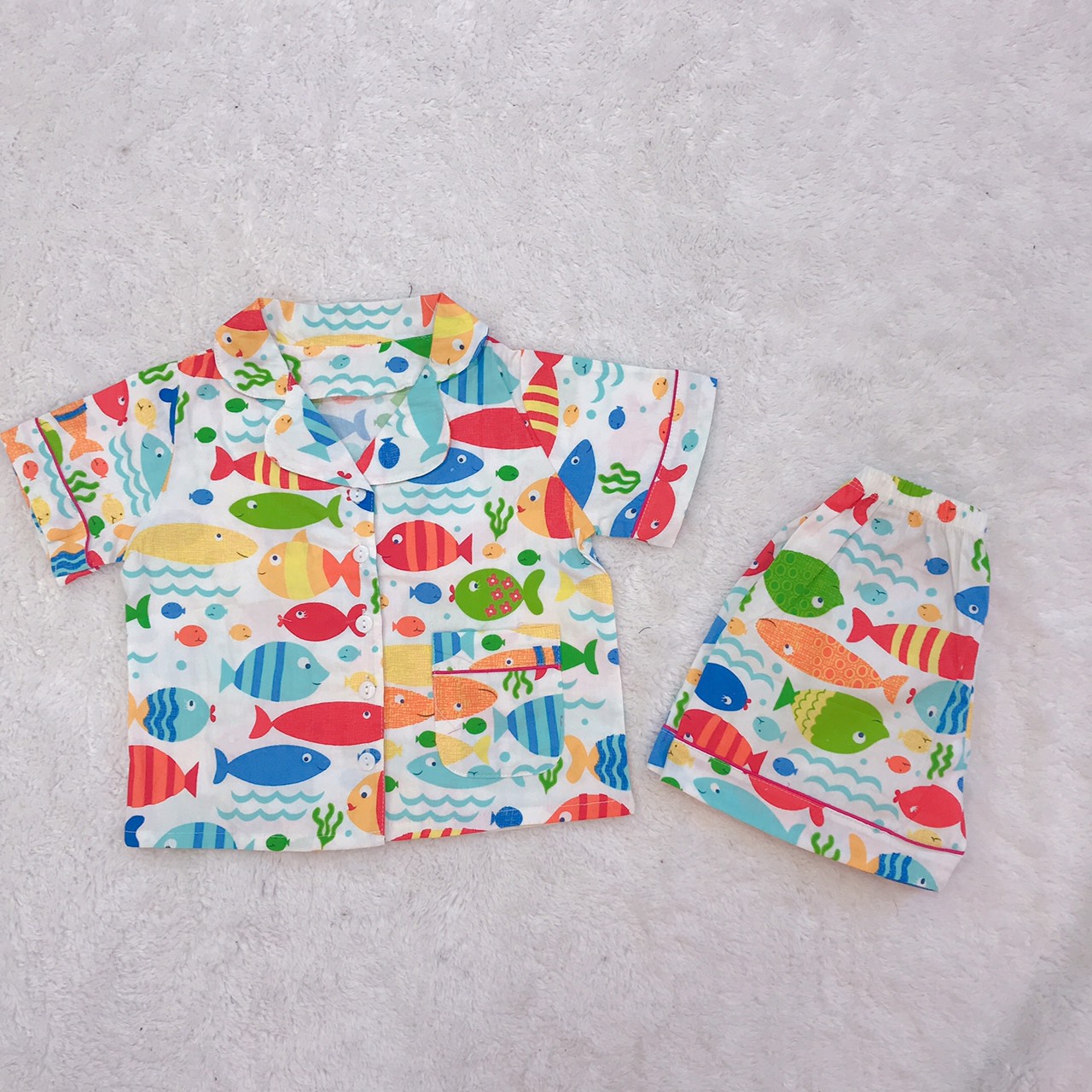 Bộ mặc nhà pyjama bé gái từ mùa hè 8 kg đến 22 kg chất liệu thô cotton thấm hút mồ hôi đường may cẩn thận họa tiết đáng yêu