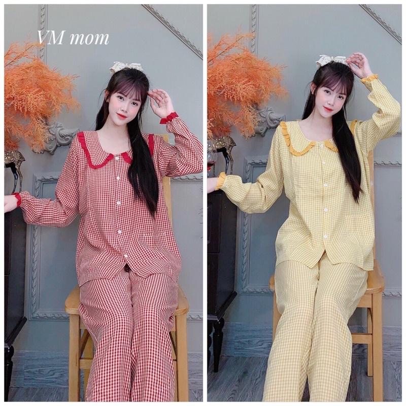 Bộ đồ bầu và sau sinh kẻ cổ ren chất đẹp, có khóa kéo cho bé ti BD194