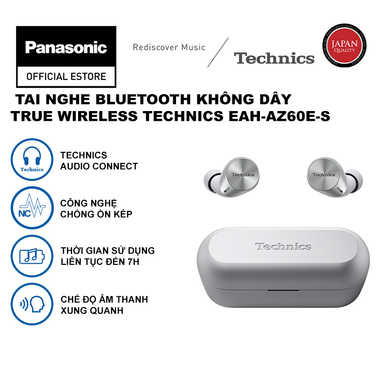 Tai nghe Panasonic Bluetooth Không dây True Wireless Technics EAH-AZ60E-S - Màu bạc - Hàng chính Hãng