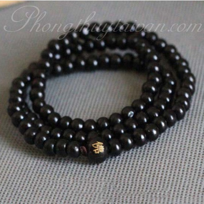 Vòng tay Chuỗi hạt Phong Thủy " Phật " 108 hạt đen 6mm kèm hộp