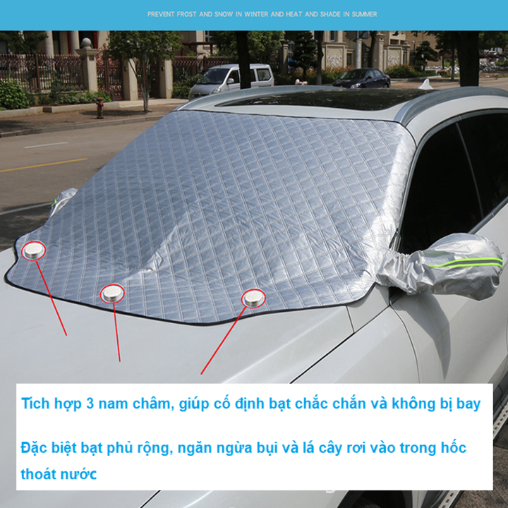 Tấm, bạt chắn nắng kính lái xe ô tô A551 tích hợp thêm 2 tai chụp bảo vệ gương chiếu hậu