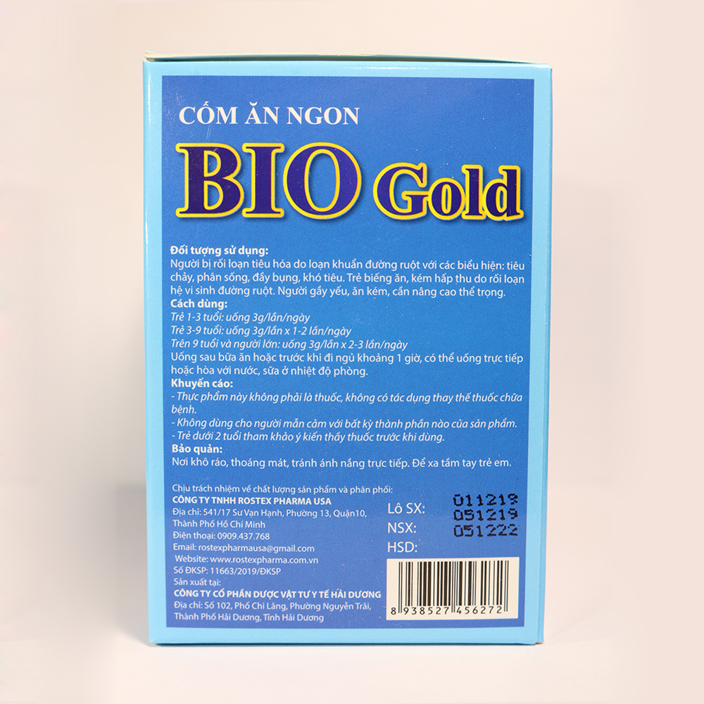 Cốm ăn ngon cho bé Bio Gold giảm tiêu chảy và táo bón - Hộp 20 gói bổ sung 3 tỷ lợi khuẩn, DHA, Taurine, Lysin, Kẽm, Canxi và Vitamin tổng hợp