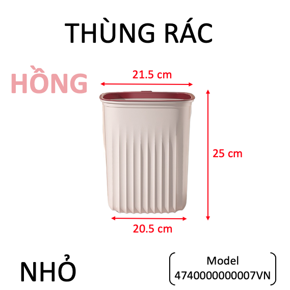 Thùng rác chất liệu nhựa dẻo - Chịu lực tốt - Có vòng áp suất cố định túi rác - Thay túi rác dễ dàng - Màu hồng