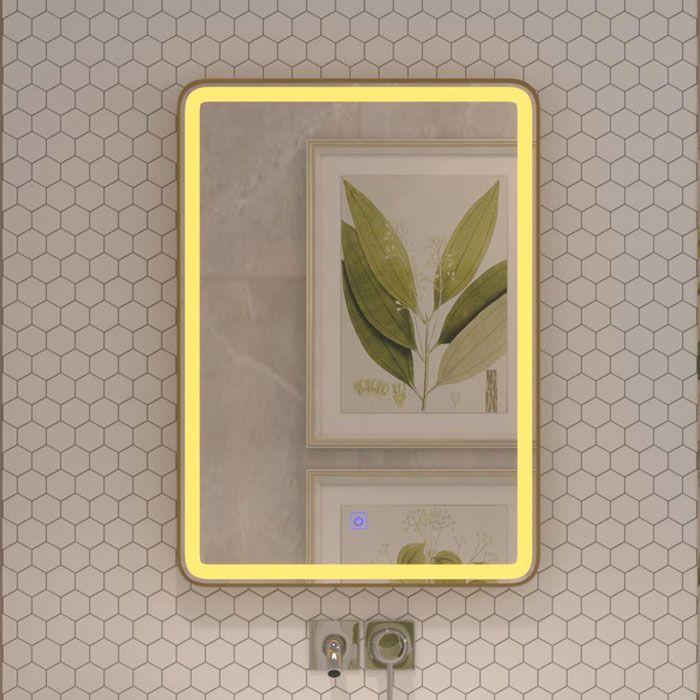 GƯƠNG ĐÈN LED CẢM ỨNG CÓ ĐÈN SMHOME GNT10 - GƯƠNG NHÀ TẮM, GƯƠNG PHÒNG TẮM KHUNG NHÔM VÀNG