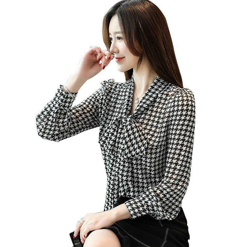ÁO SƠ MI HỌA TIẾT CỔ PHỐI DÂY CỘT NƠ