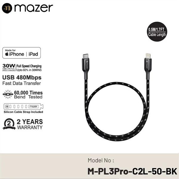 Dây Cáp Mazer Infinite.LINK Pro 3 Mfi certified USB-C to1.25m - Hàng chính hãng