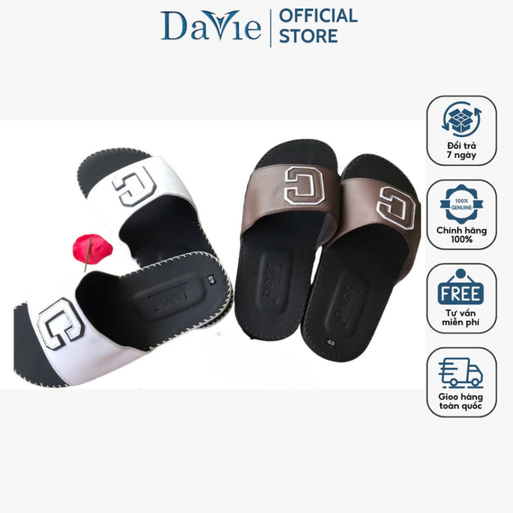 Dép Nam Quai Ngang Thương Hiệu Davie Dvsd04 Đường May Chắc Chắn, Đế Chống Trơn Trượt