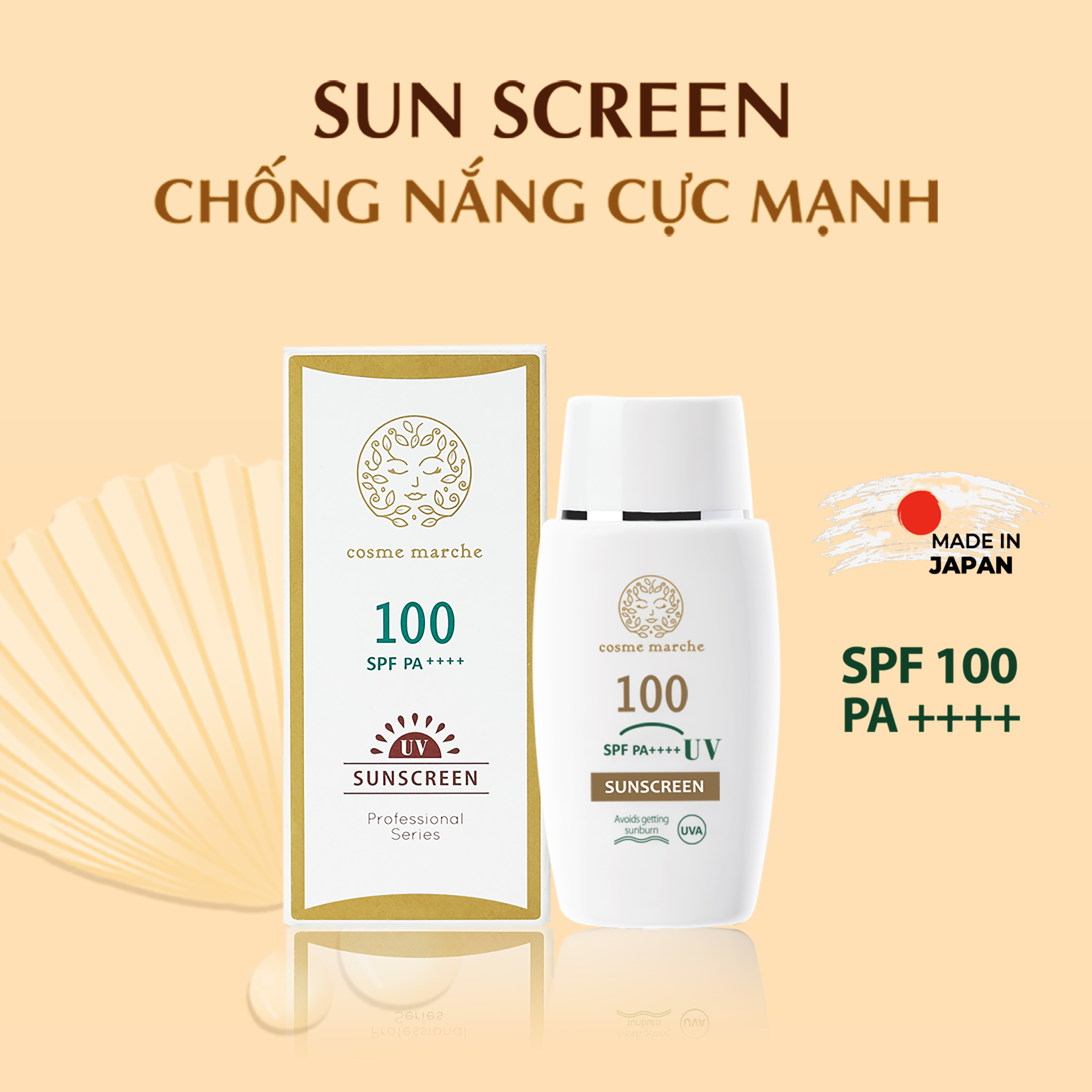 Kem Chống Nắng COSME MARCHE Spf 100 Pa ++++ Nhật Bản Chống Tia UV Dưỡng Trắng Da Mặt Tốt Cho Da Dầu Mụn Nhạy Cảm, Dưỡng Ẩm Da Khô, Kem Chống Nắng Nâng Tone Tự Nhiên Không Cồn - Hàng Nhập Khẩu Chính Hãng