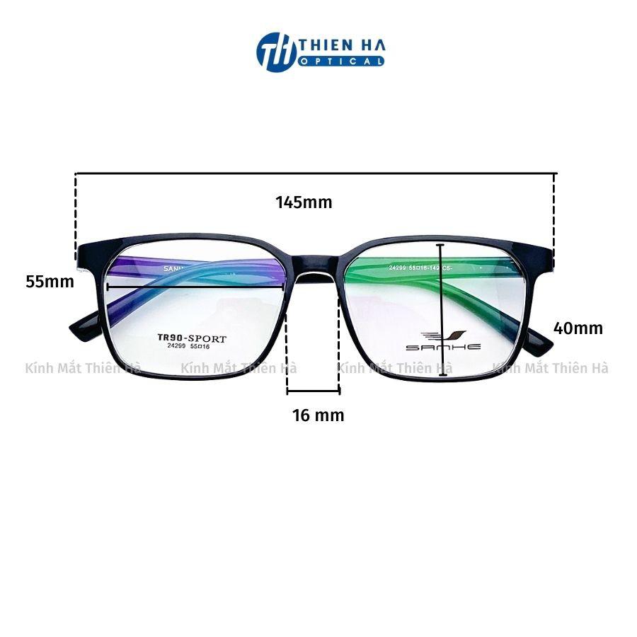 Gọng kính vuông nam nữ THIÊN HÀ OPTICAL nhựa dẻo dầy nhẹ chắc chắn siêu bền thích hợp độ cận cao trẻ dễ đeo SHANHE 24299