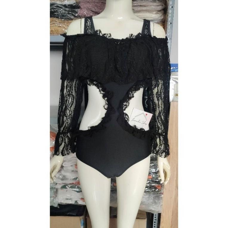 Bikini Áo Tắm Ren Dài Tay Quảng Châu Hottrend 2021 Bánh Bèo Khoét Eo Sexy Gợi Cảm Che Khuyết Điểm