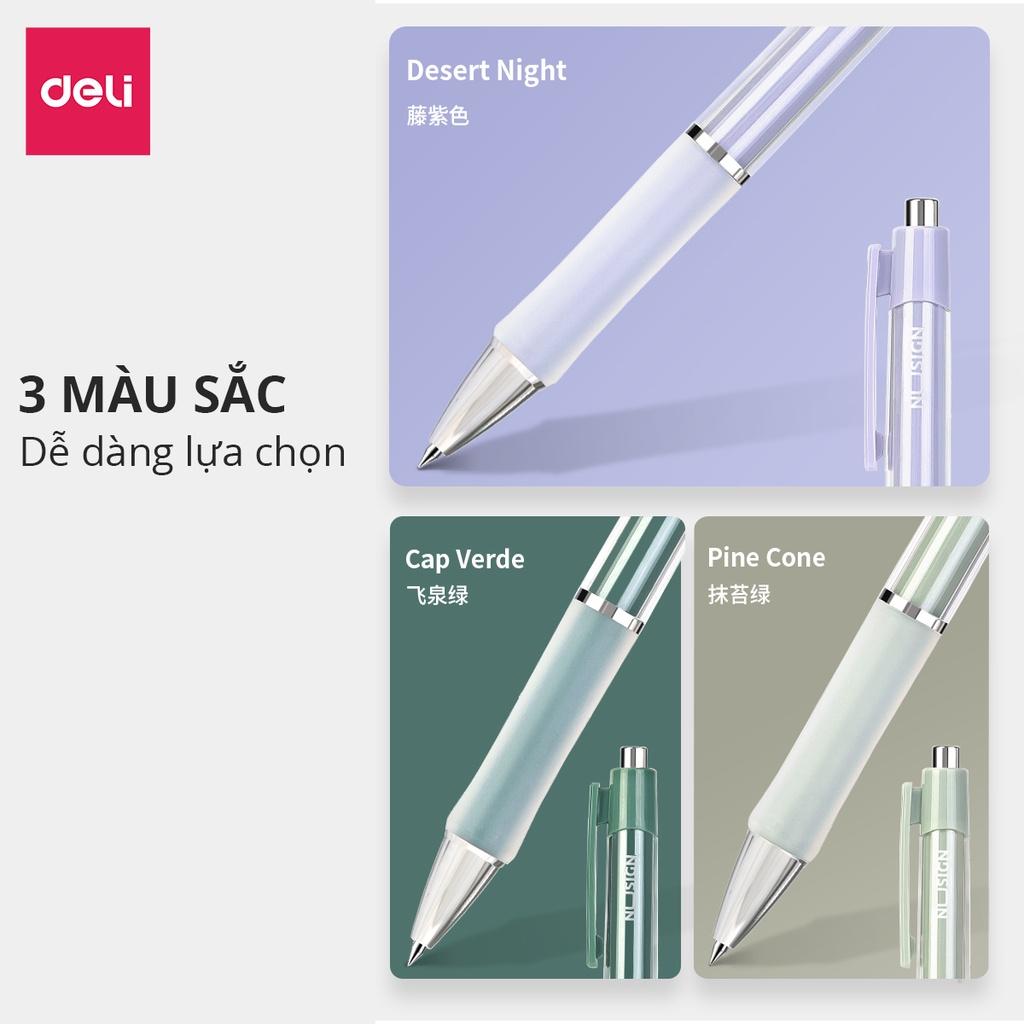 Bút Bi Nước Mực Gel Màu Đen Cao Cấp Ngòi 0.5mm Có Đệm Tay Deli - 4 Màu Sắc Thời Trang BST Văn Phòng Phẩm Cao Cấp Nusign - NS645