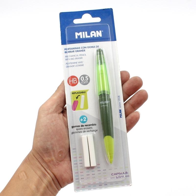 Vỉ Bút Chì Bấm HB 0.5 mm + 2 Gôm Thay Thế - Milan Capsule Slim BYM10355 (Mẫu Màu Giao Ngẫu Nhiên)