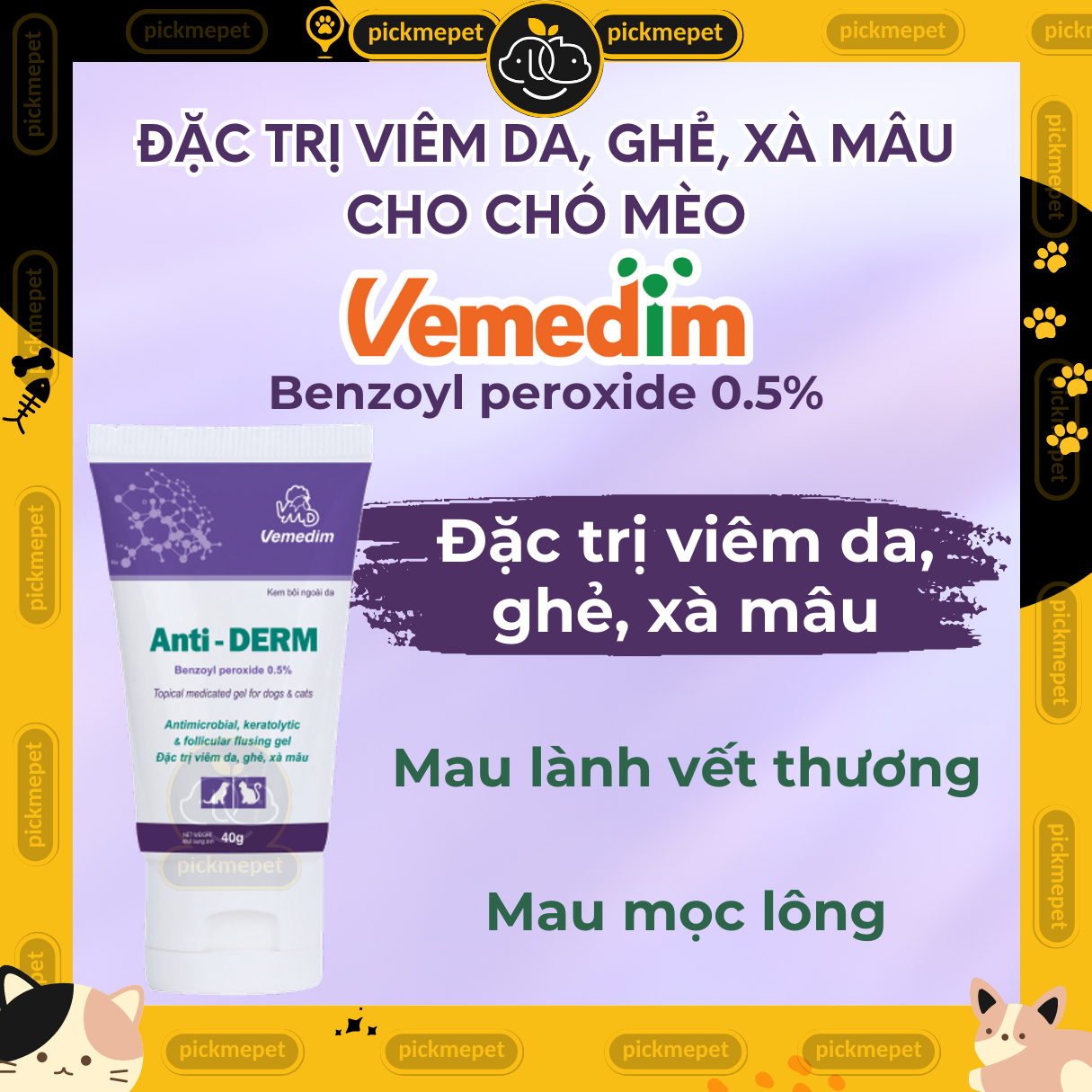 Vemedim Anti Derm hết ghẻ, viêm da, xà mâu cho Chó Mèo - Tuýp 40g