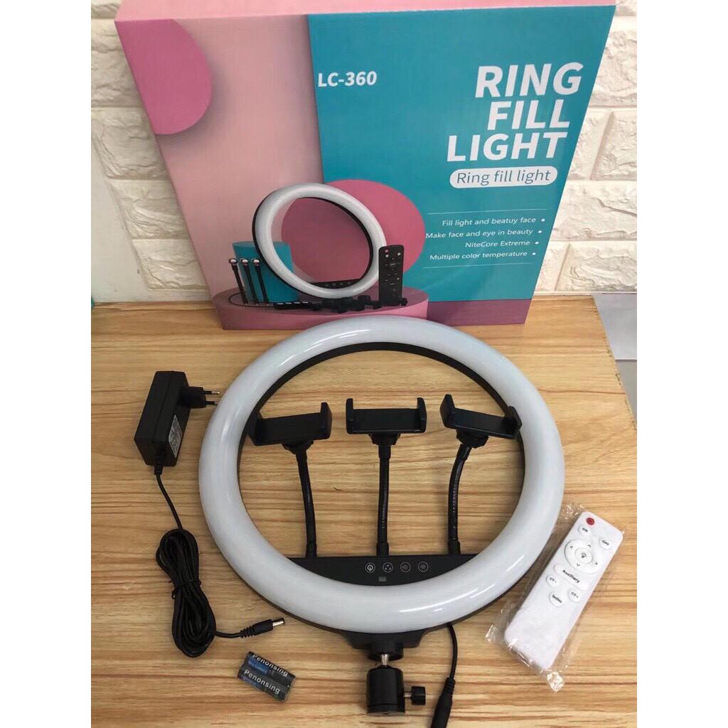 Bộ đèn livestreams LC 360 - 3 kẹp điện thoại, trợ sáng makeup, spa làm đẹp, livetream