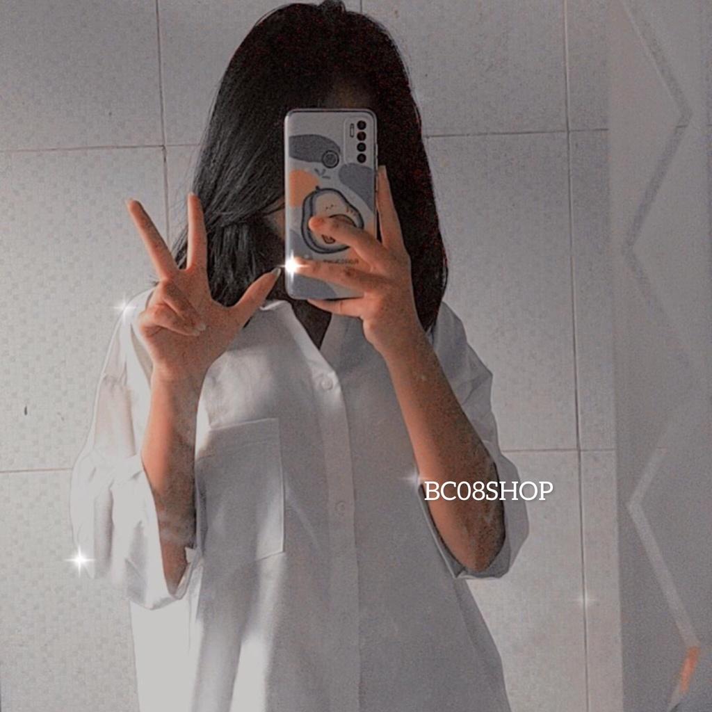 Áo Sơ Mi Trắng Tay Lỡ Có Túi basic Unisex chất vải lụa mềm mịn form rộng