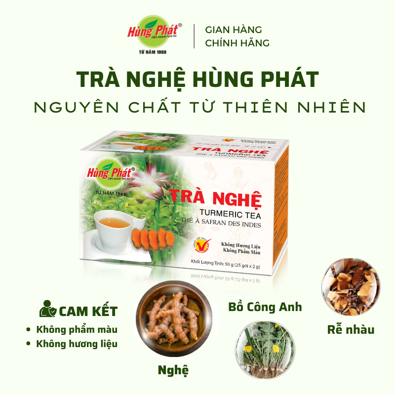 Trà Nghệ Túi Lọc Hùng Phát Giảm Đau Dạ Dày Tăng Cường Sức Khỏe Hệ Tiêu Hóa Hộp 25 Gói