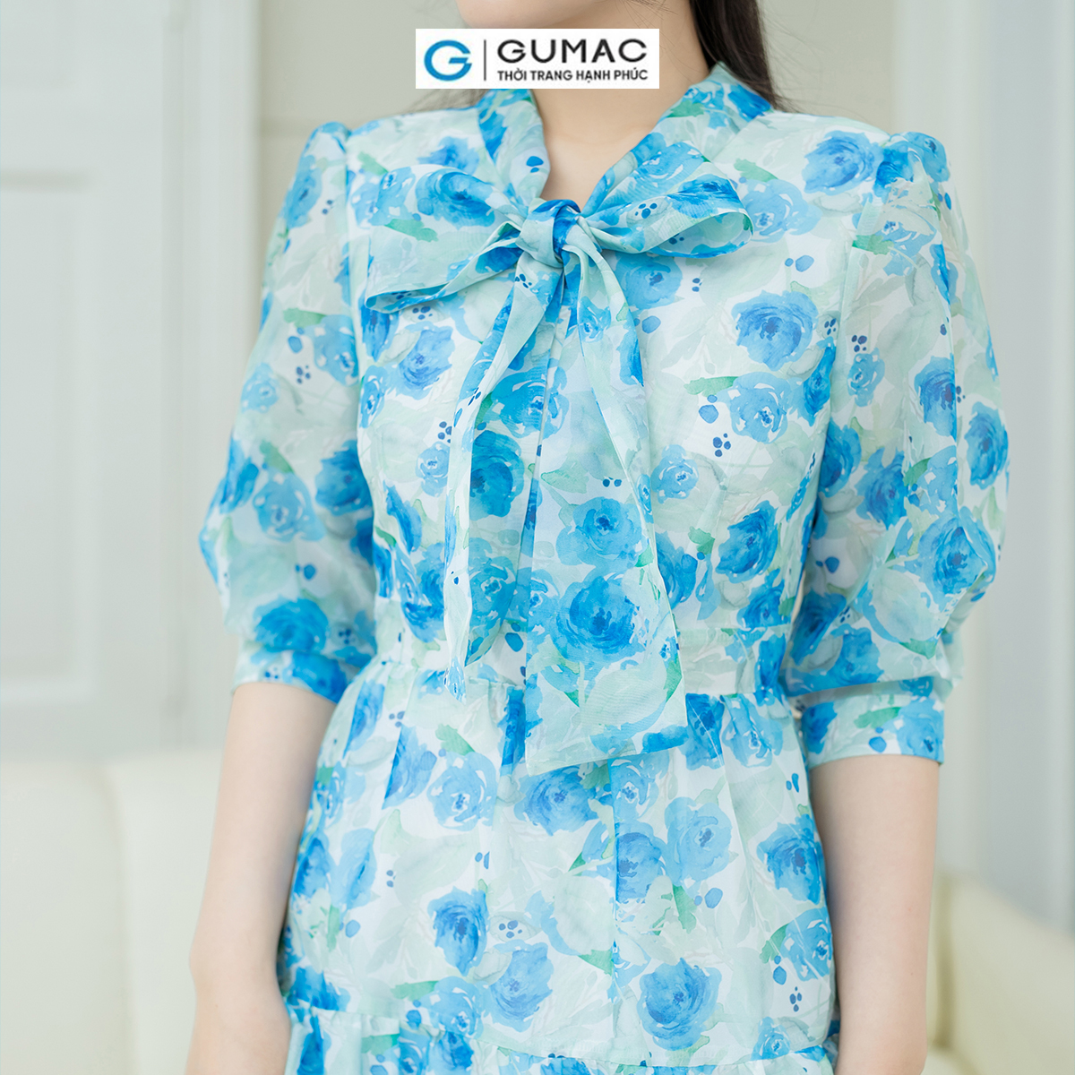 Đầm hoa cổ nơ GUMAC DD08035