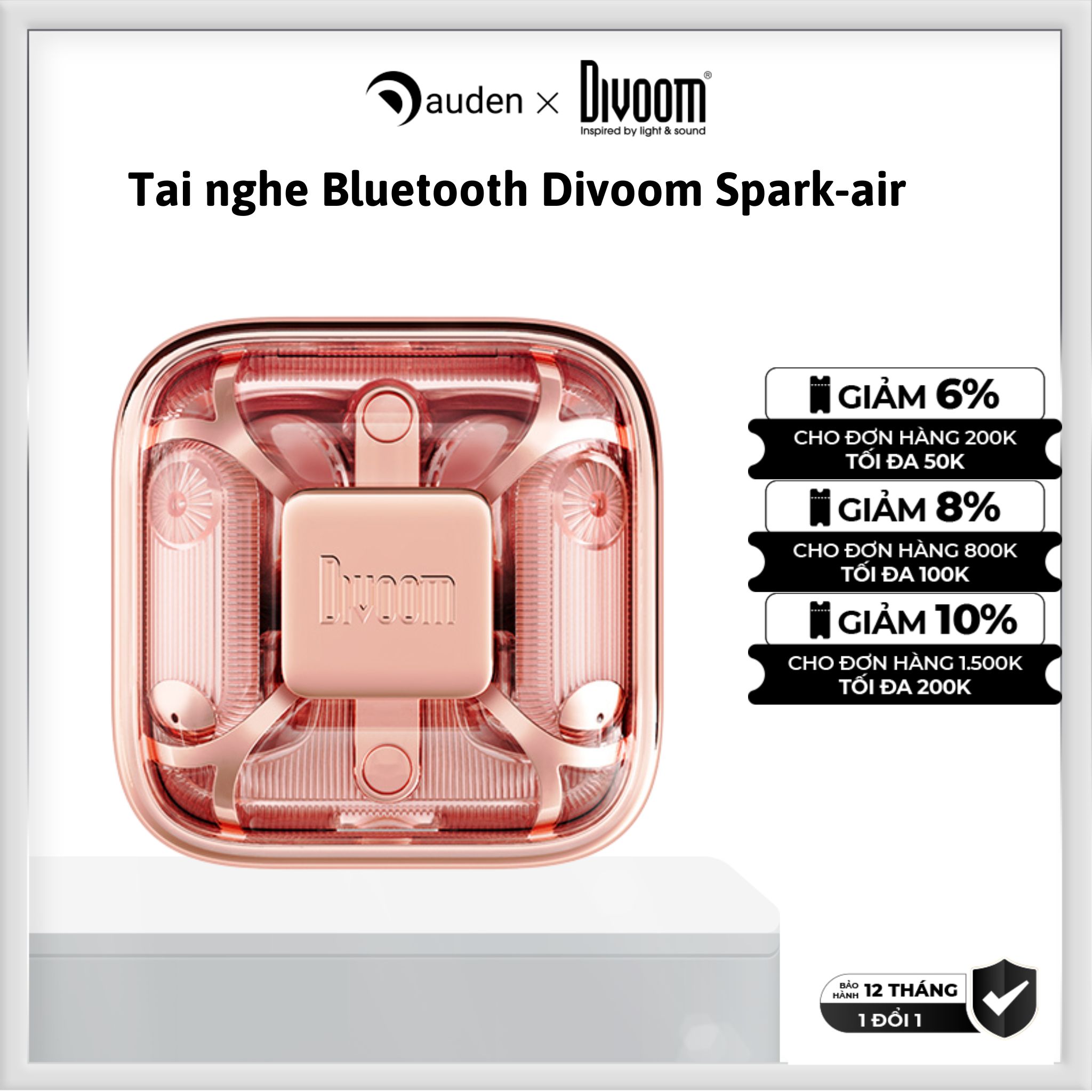 Tai nghe Bluetooth True Wireless Divoom Spark-Air PinK - Hàng chính hãng bảo hành 1 năm.