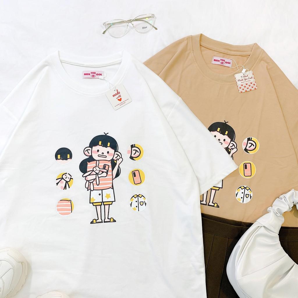 Áo thun tay lỡ Cô Bé Ôm Thỏ phông Unisex nam nữ tee oversize form rộng pull Ulzzang Streetwear Hàn Quốc vải mềm