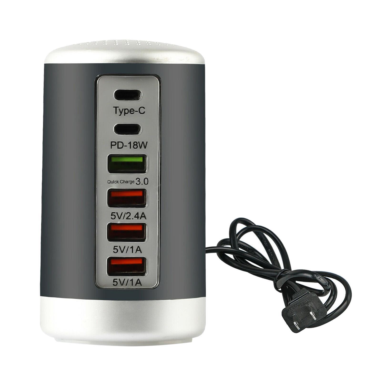 Multi 6 Port USB Charging Station Hub  Desktop Phone Charger Organizer