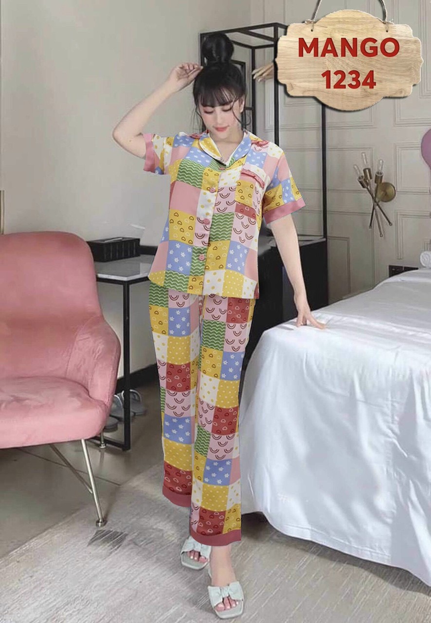 (40-70kg) Đồ Bộ Mặc Nhà, Đồ Bộ Pizama Lụa Mango Nữ Shop Khánh An Quần Dài Tay Ngắn, Màu Số 39