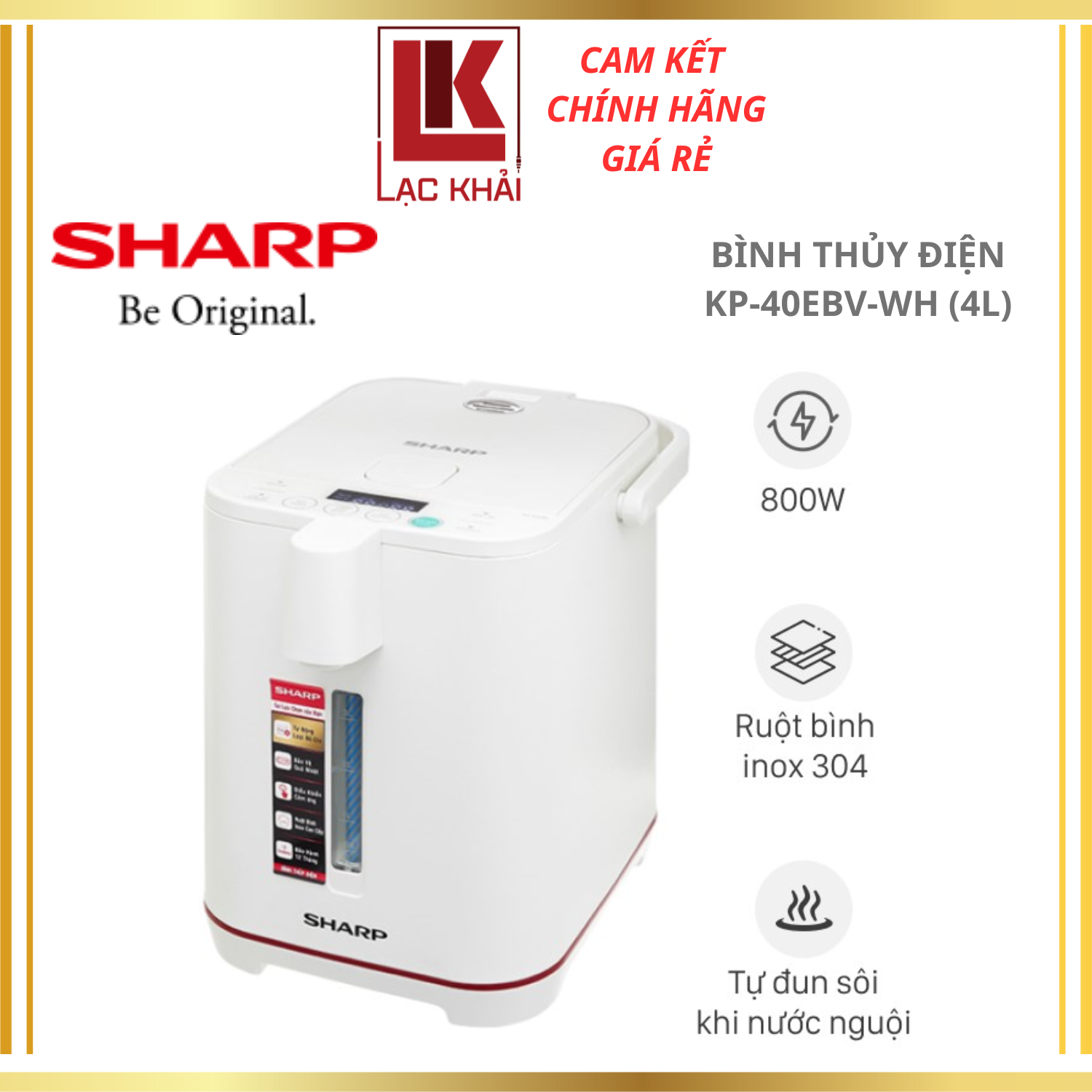 Bình thủy điện Sharp KP-40EBV, (WH/BK/ST). 4 lít, Đun sôi 100°C, Công suất 800W - Hàng chính hãng