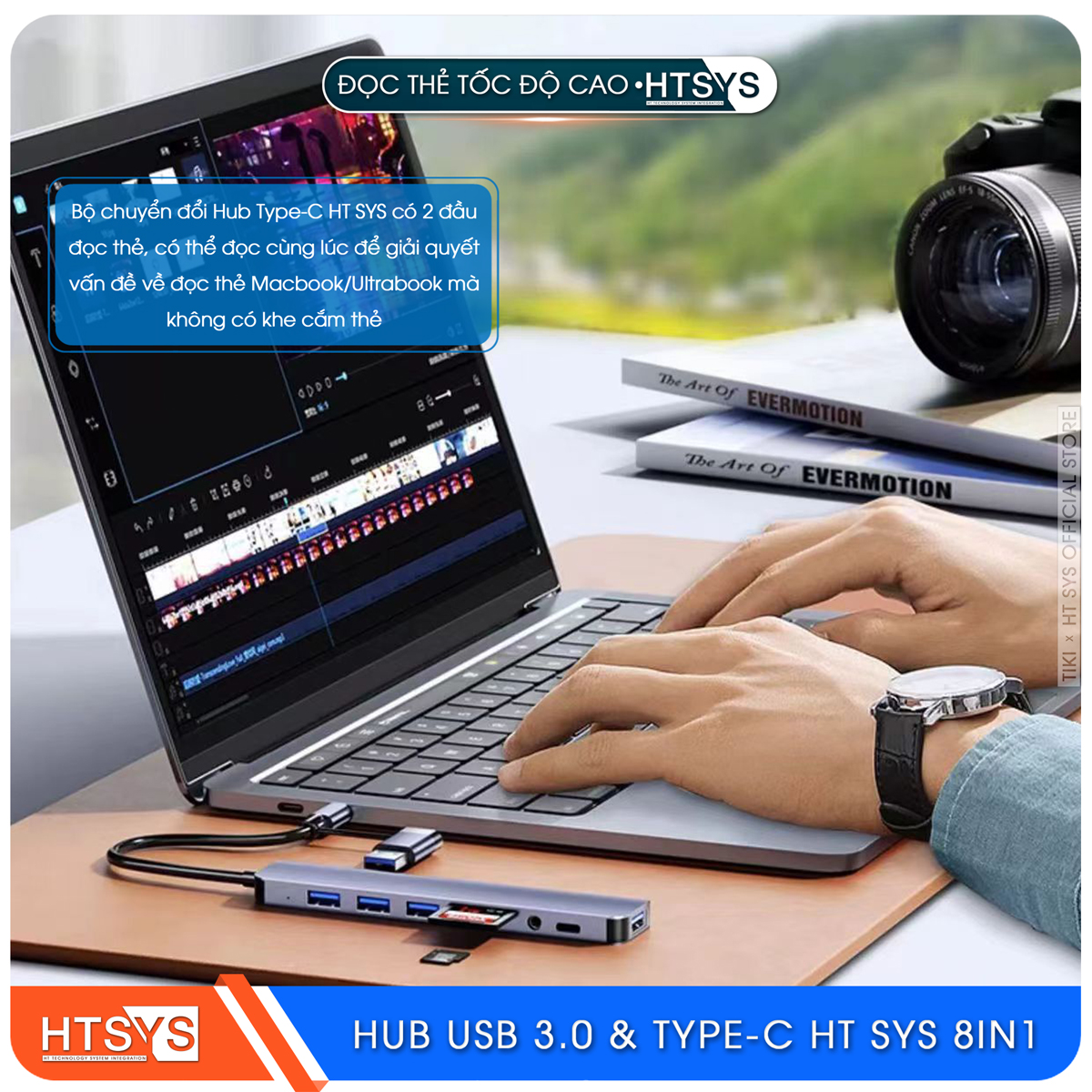 Hub Type C Và Hub USB HT SYS 8 in 1 To USB 3.0, SD, TF, USB C, Audio 3.5 - Hàng Chính Hãng