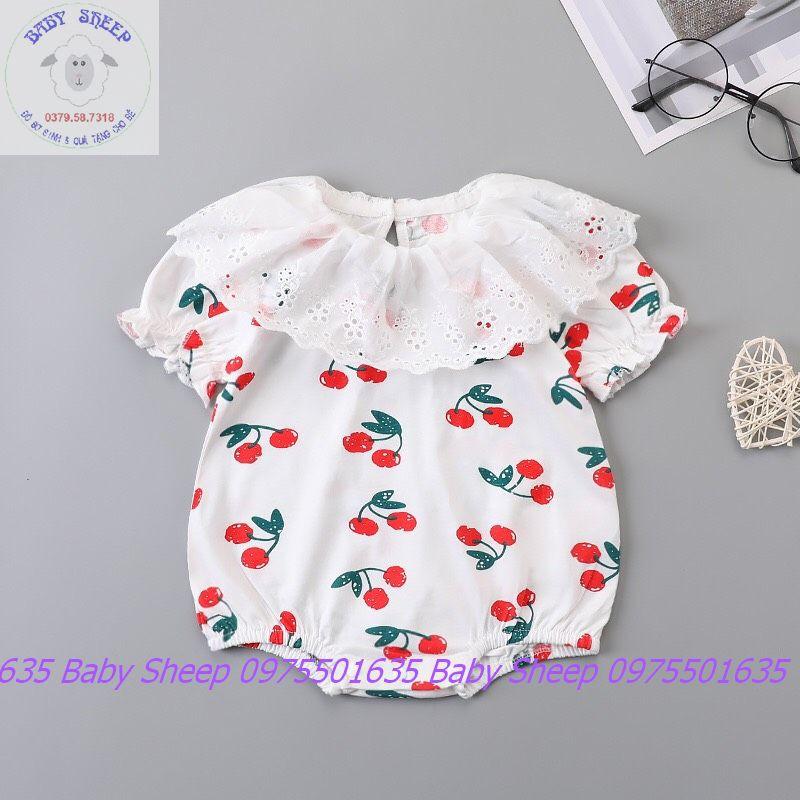 Body Cotton cao cấp họa tiết Cherry cổ Bèo ren trắng cho bé diện tết thôi nôi đi chơi chụp hình