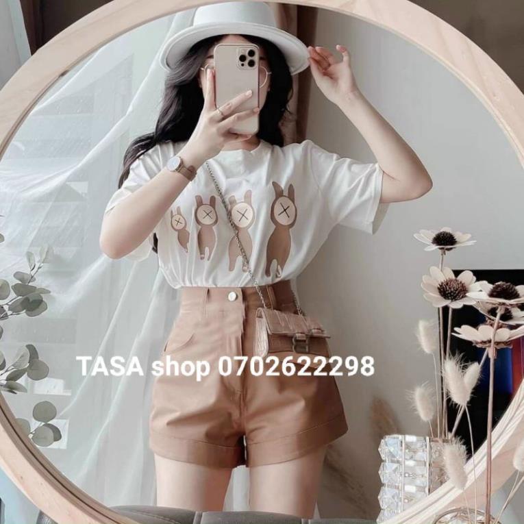 TBO-Set bộ áo trắng họa tiết kèm quần đùi nâu dễ thương cho nàng đi chơi dạo phố TASA