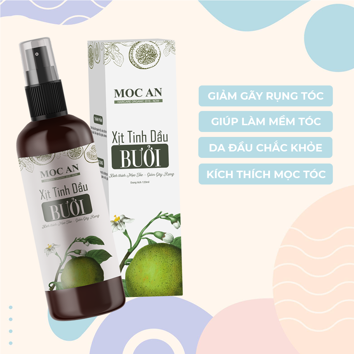 Xịt Tinh Dầu Vỏ Bưởi Xanh 120ml Dưỡng Tóc Mộc Ân Haircare