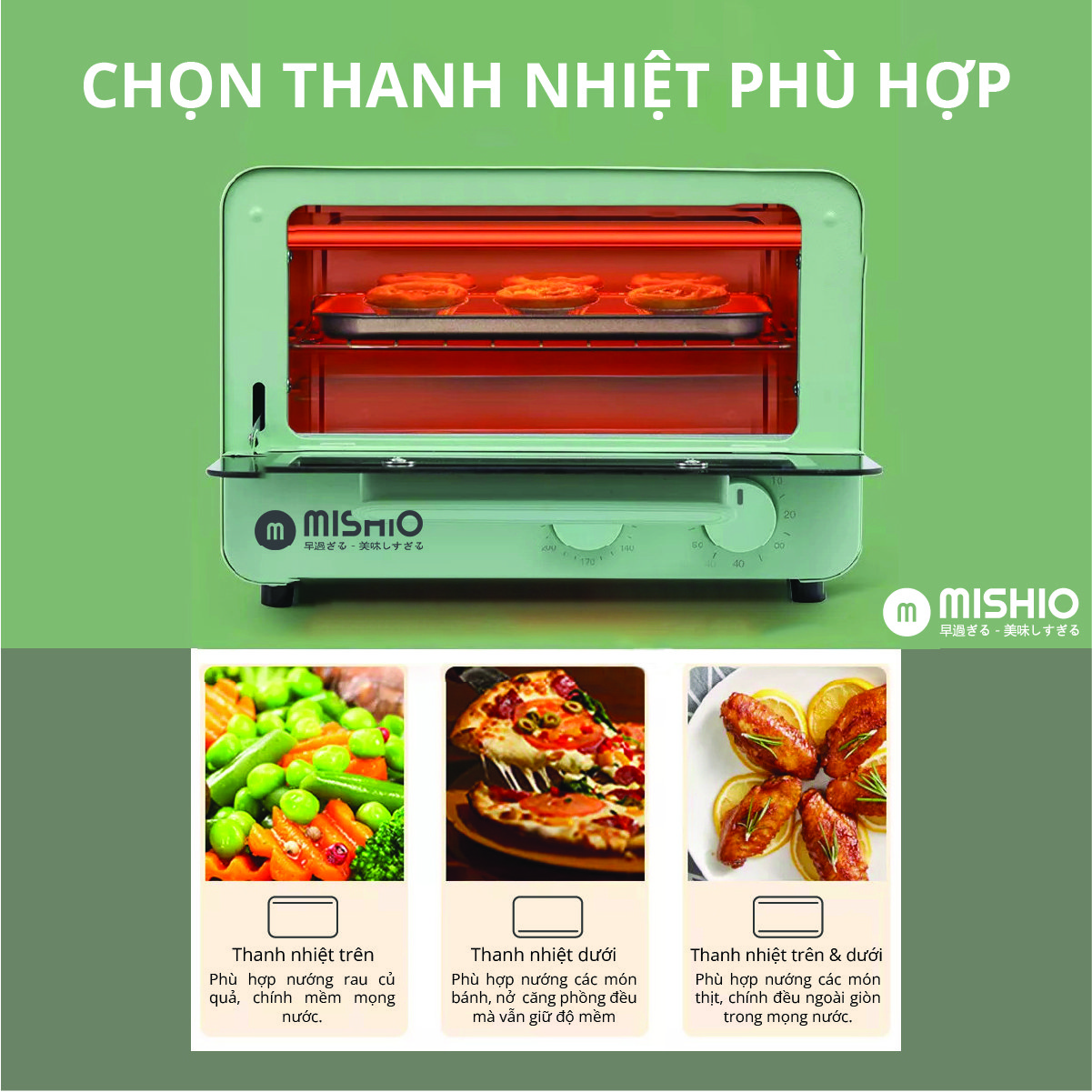 Lò nướng 12L Mishio MK342 - Hàng chính hãng