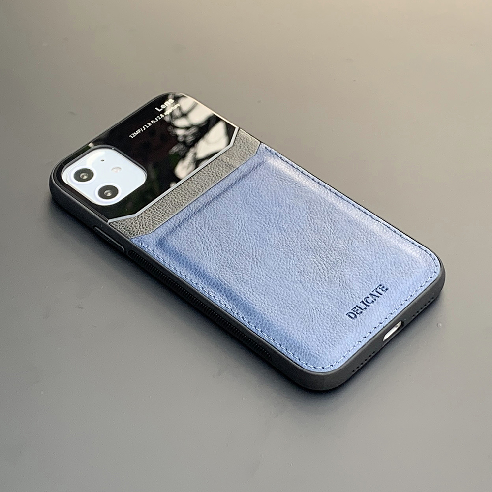 Ốp lưng da kính cao cấp dành cho iPhone 11 - Màu xanh - Hàng nhập khẩu - DELICATE
