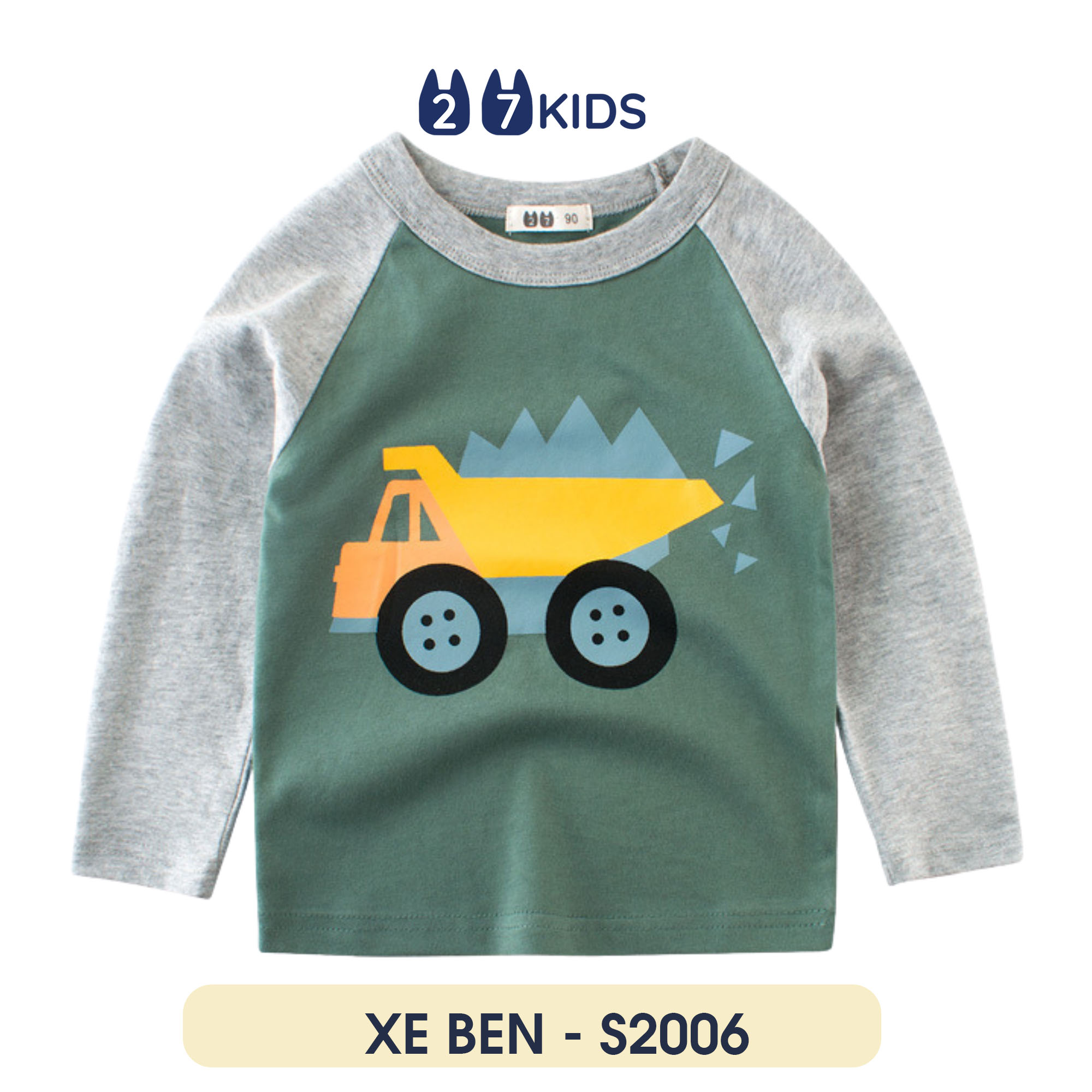 Áo thun dài tay bé trai 27KIDS áo cho bé họa tiết xe ben chất cotton 100% S2006