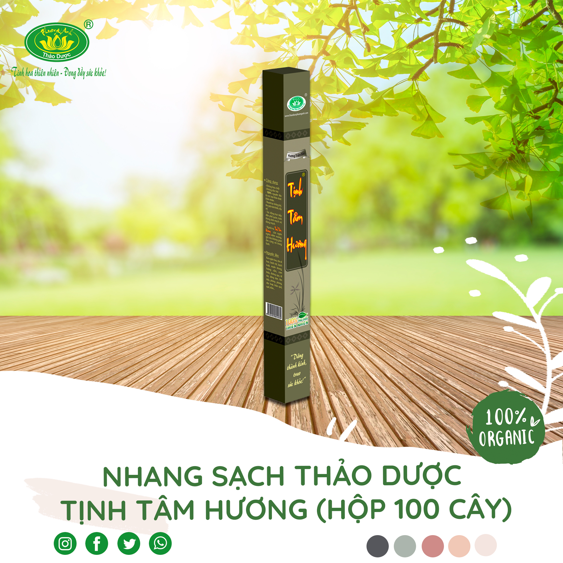 Nhang sạch thảo dược Tịnh Tâm Hương 4 tấc thời gian cháy 60 phút