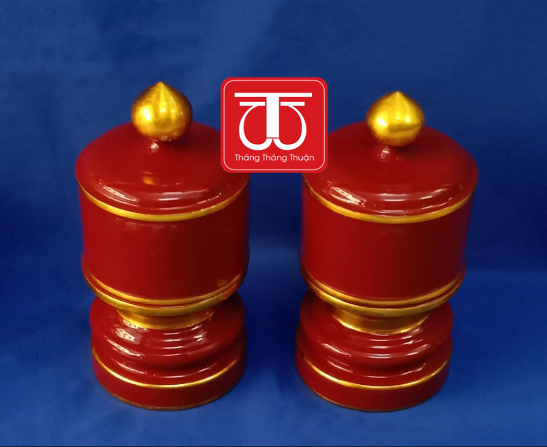 BỘ 2 ĐÀI GỖ SƠN SON THẾP VÀNG PHI 8,10,12,14CM