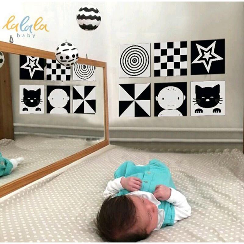 Bộ thẻ học Lalala baby, decal giấy dán tường, màu trắng đen, kích thích thị giác trẻ sơ sinh